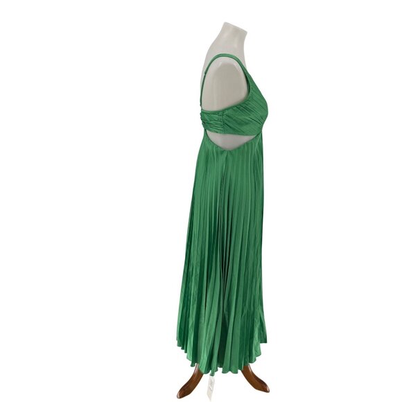 Abercrombie & Fitch Green Pleated Midi Dress With Cutout, Adjustable Straps, SP - Picture 4 of 6